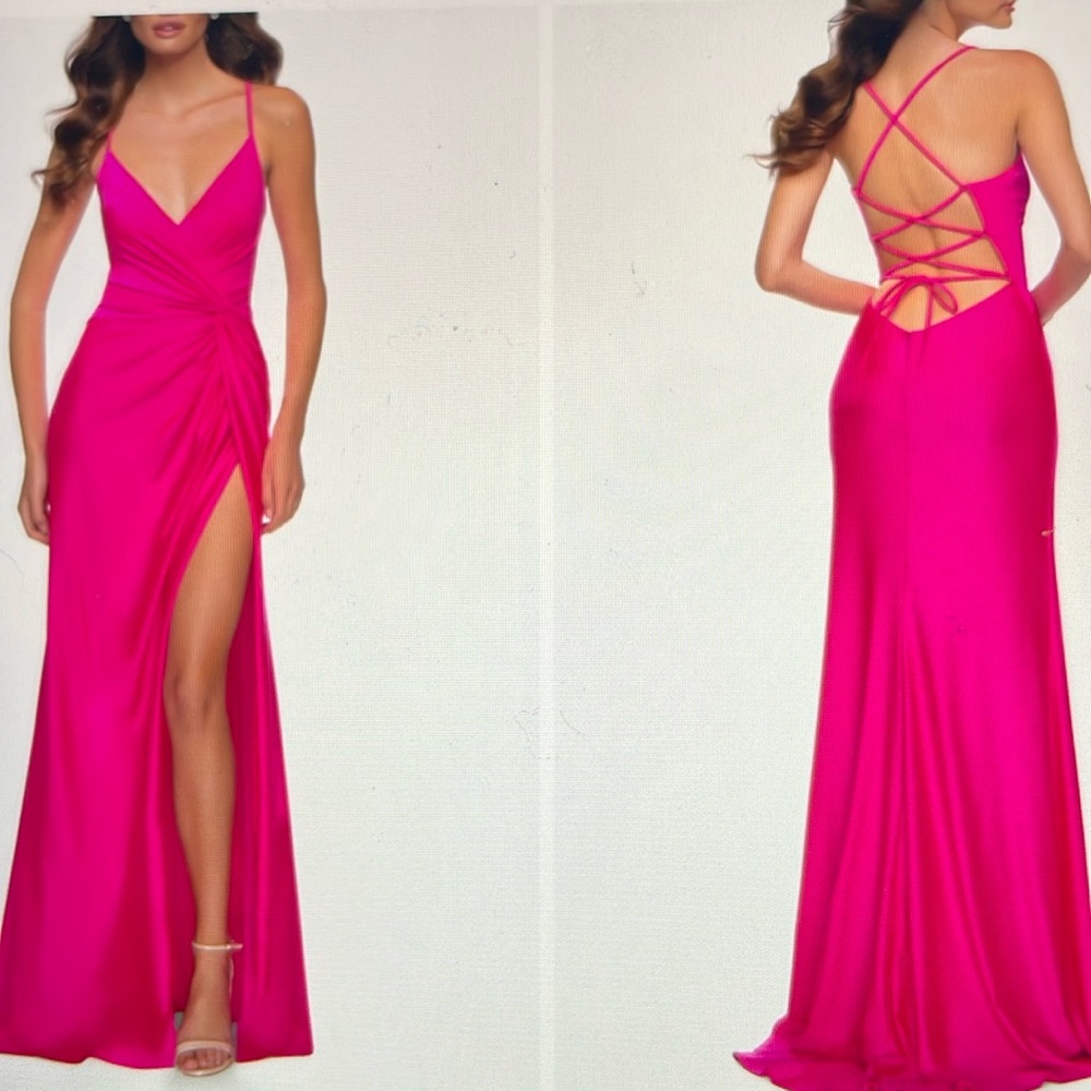La Femme Hot Pink Strappy Back Jersey Gown